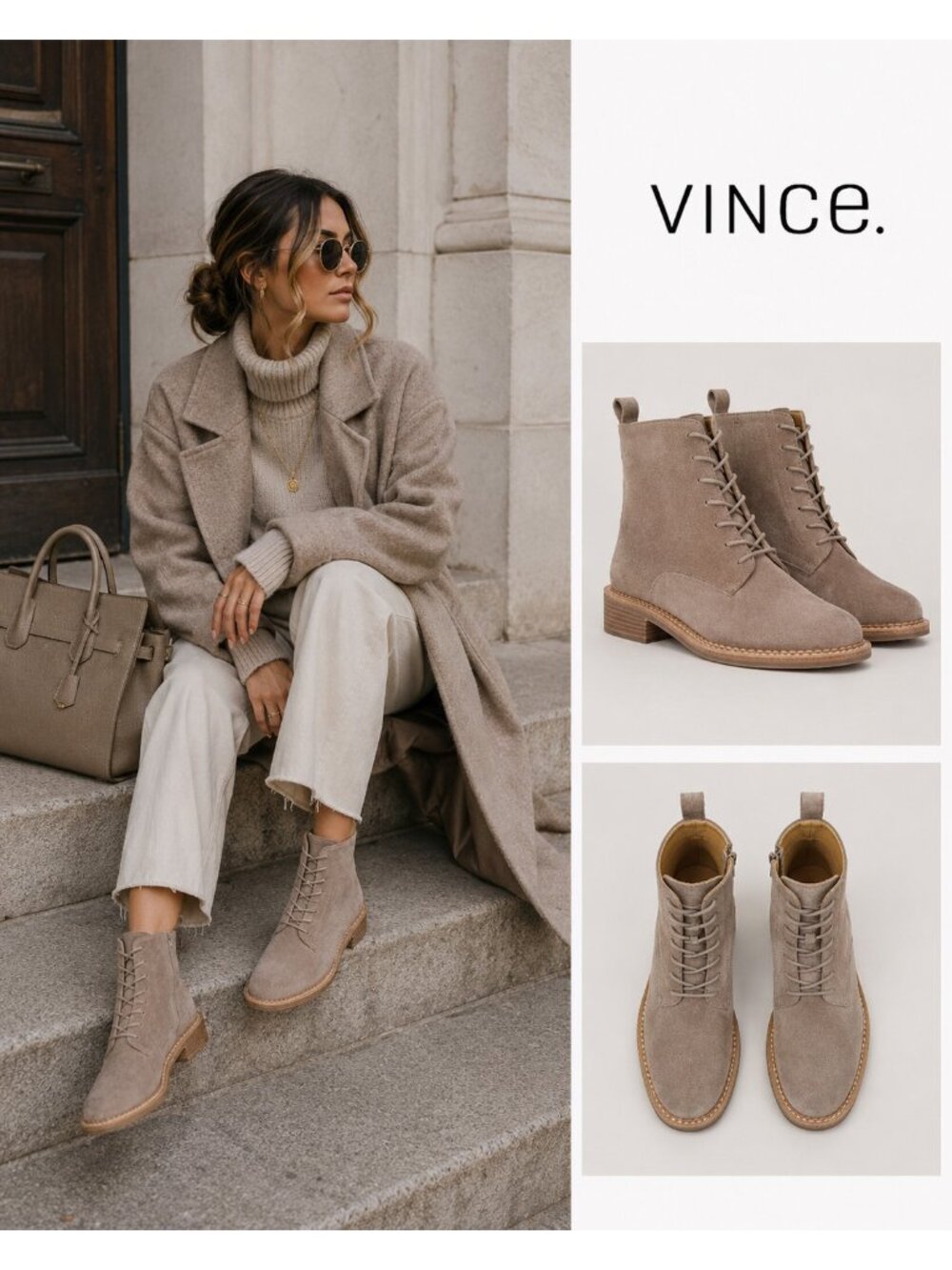 Vince Cabria Suede Lace-Up/Zip Ankle Women Boot Size 8 M Made in Italy
